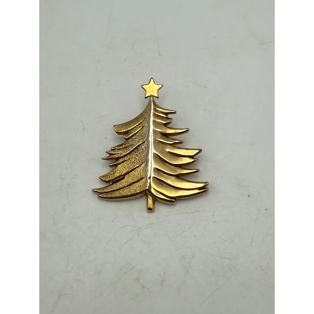 Best Vintage Gold Tone Christmas Tree Brooch Pendant Star Textured Holiday Pin